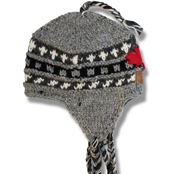 Earflap Hat/Tuque with Tassel for Men and Women. 100% Wool with Fleece Lining. handmade in Nepal.
