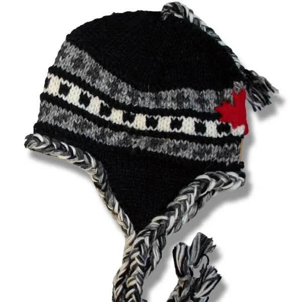 Earflap Hat/Tuque with Tassel for Men and Women. 100% Wool with Fleece Lining. handmade in Nepal.