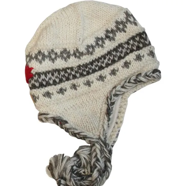 Earflap Hat/Tuque with Tassel for Men and Women. 100% Wool with Fleece Lining. handmade in Nepal.