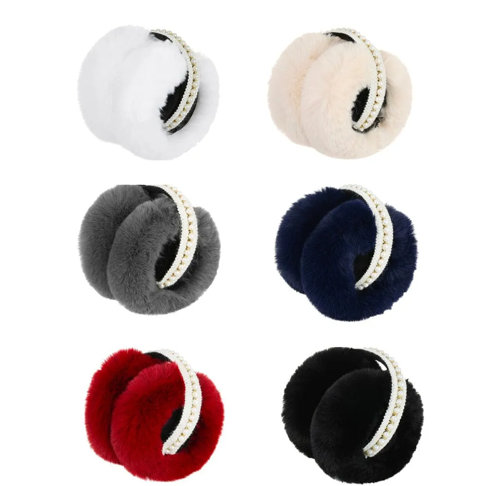 Faux Fur Earmuffs With Pearl Headband 1001 (12 units)