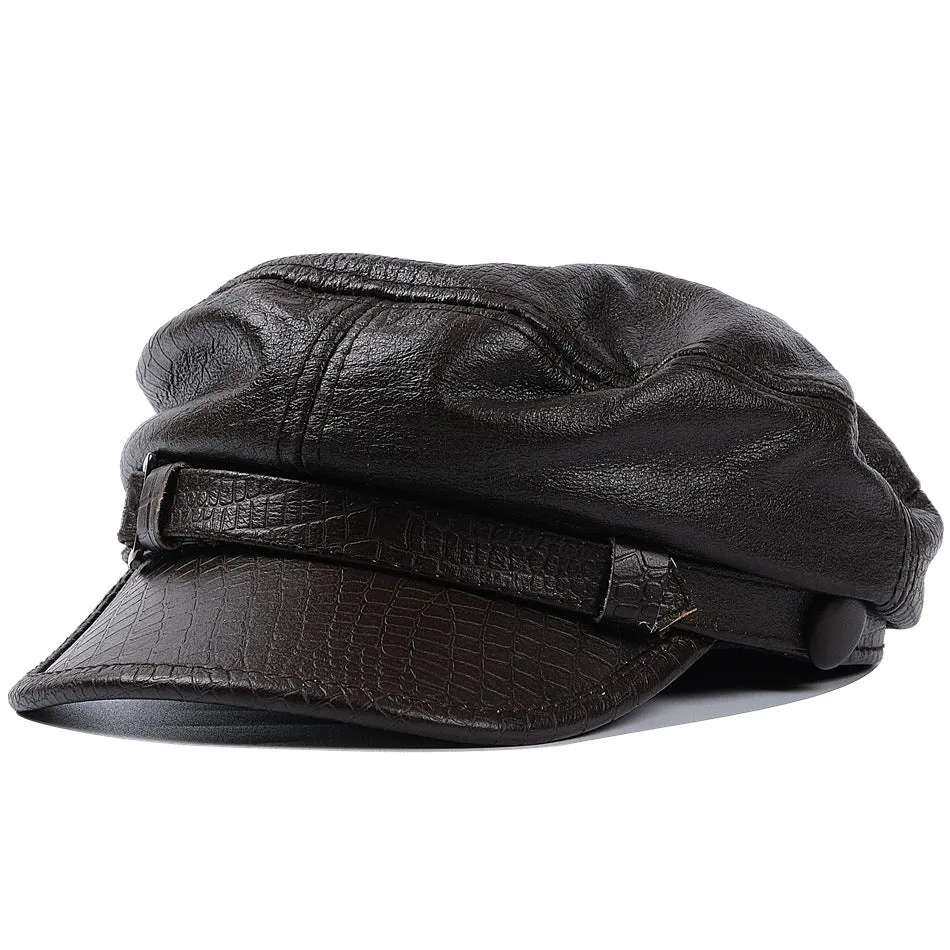 First layer cowhide men's outdoor leather hat Winter beret production warm earmuffs Leather women's hat (size: 56-60cm)