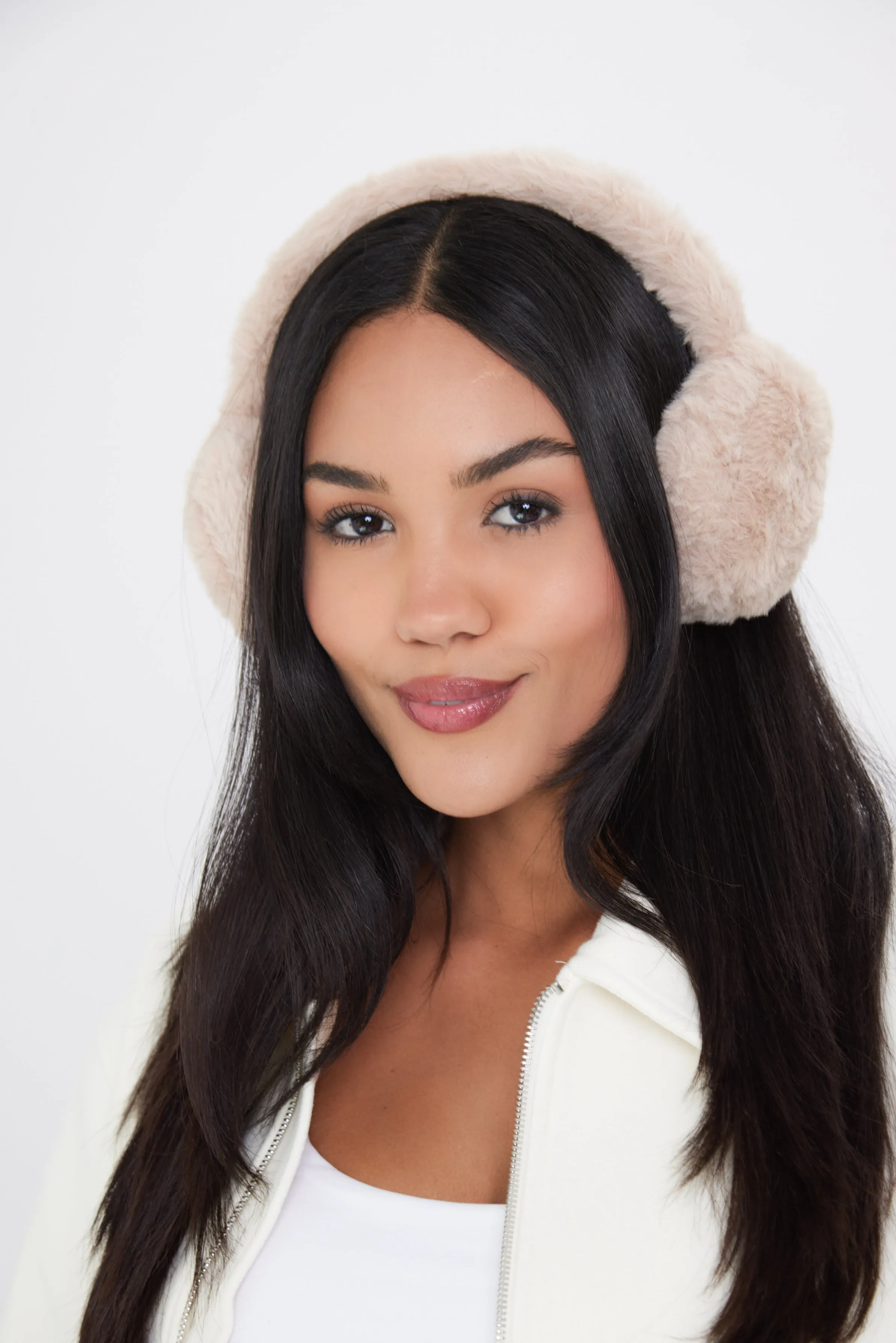 Fluffy Faux-Fur Earmuffs in Beige