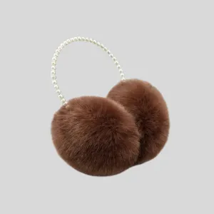 Fluffy Plush Pearl Beaded Headband - Brown