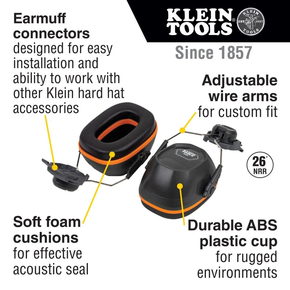 Klein 60532 Hard Hat Earmuffs for Cap Style and Safety Helmets