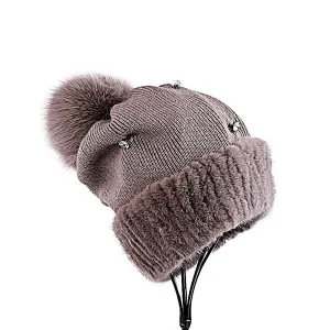 Mink fur hat women's autumn and winter fox fur ball knitted wool hat warm thickened earmuffs fur hat