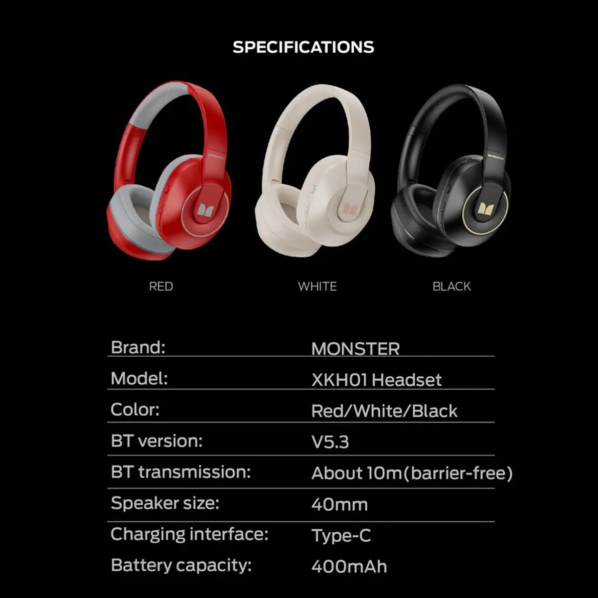 MONSTER XKH01 Bluetooth Wireless Headphones with Mic