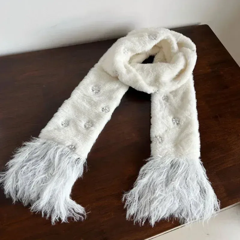 Sohiwoo Y2K Plush Hair Earmuffs Scarf Set Snowflake Sweet Women Winter Warm Foldable Headband Earmuffs Ear Bag Lolita JK Accessories