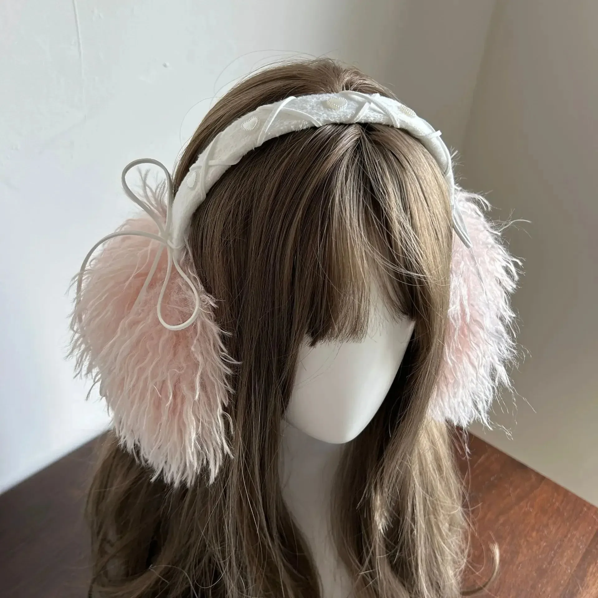 Sohiwoo Y2K Plush Hair Earmuffs Scarf Set Snowflake Sweet Women Winter Warm Foldable Headband Earmuffs Ear Bag Lolita JK Accessories