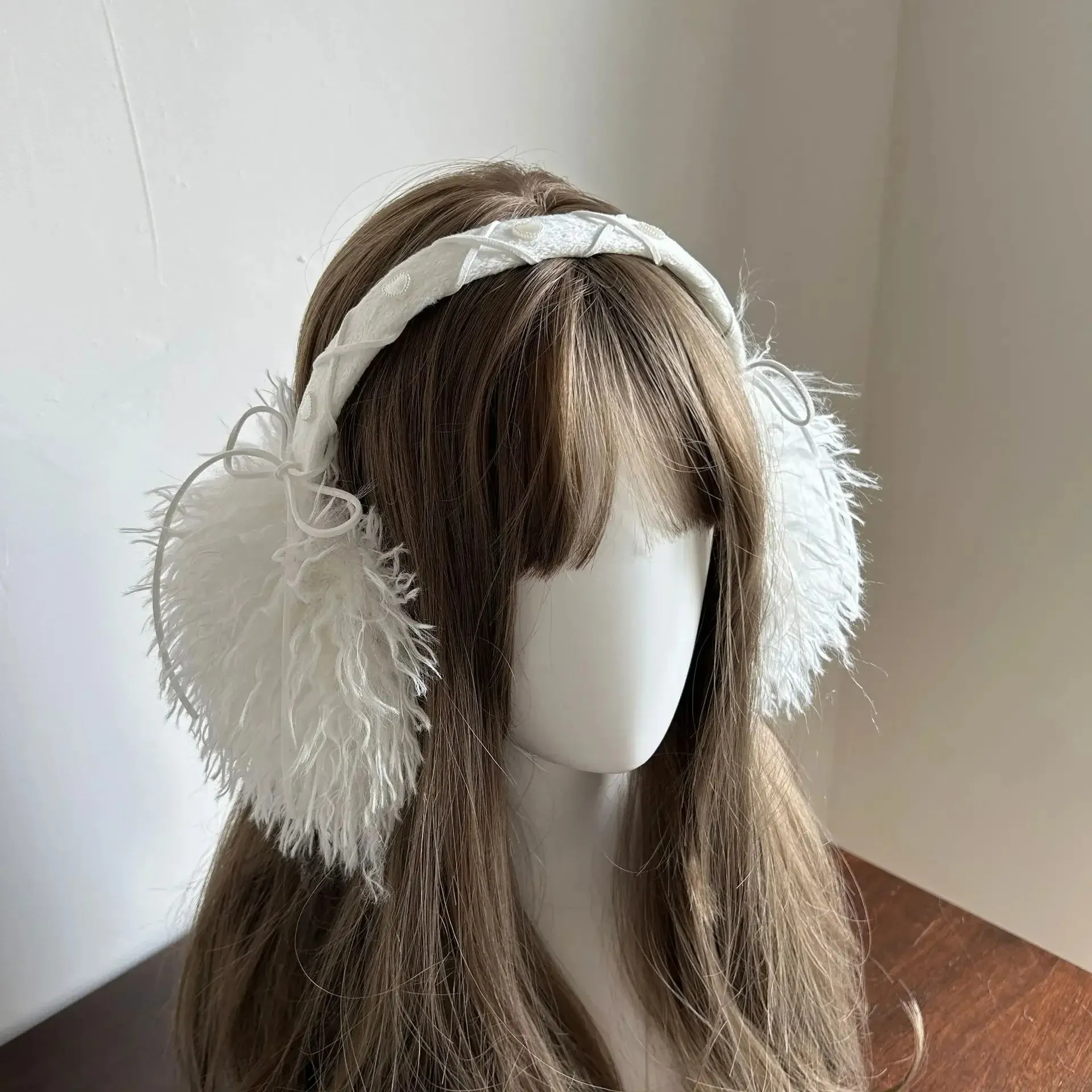 Sohiwoo Y2K Plush Hair Earmuffs Scarf Set Snowflake Sweet Women Winter Warm Foldable Headband Earmuffs Ear Bag Lolita JK Accessories